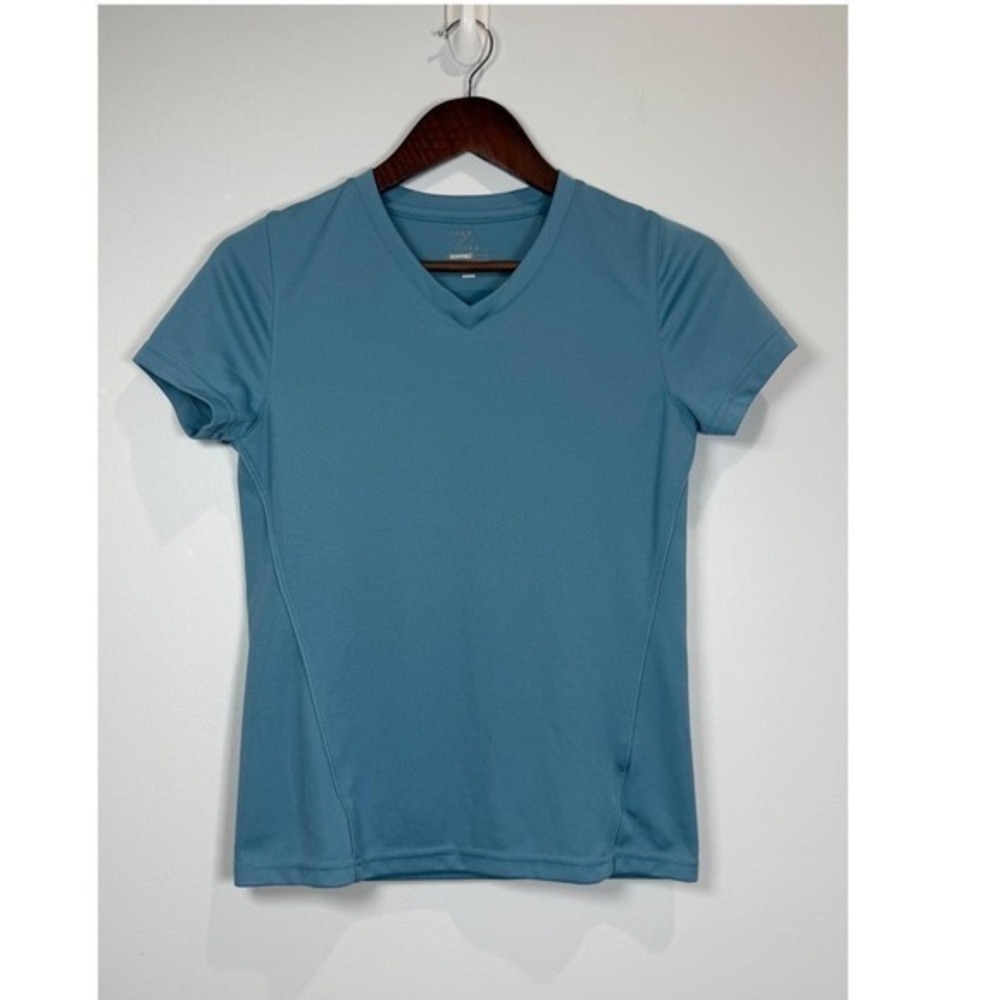 Zorrel Syntrel Women Blue V-Neck Short Sleeve Athletic Performance T-Shirt Sz S